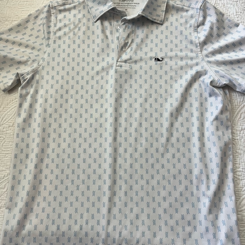Boys Medium 12/14 Vineyard Vines Sankaty Light Blue White Polo